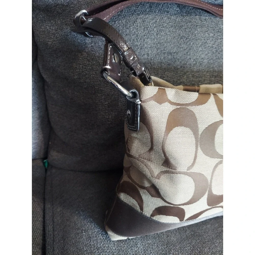 Coach Signature F19220 Crossbody Shoulder Handbag Purse Brown Coach Charm Pocket